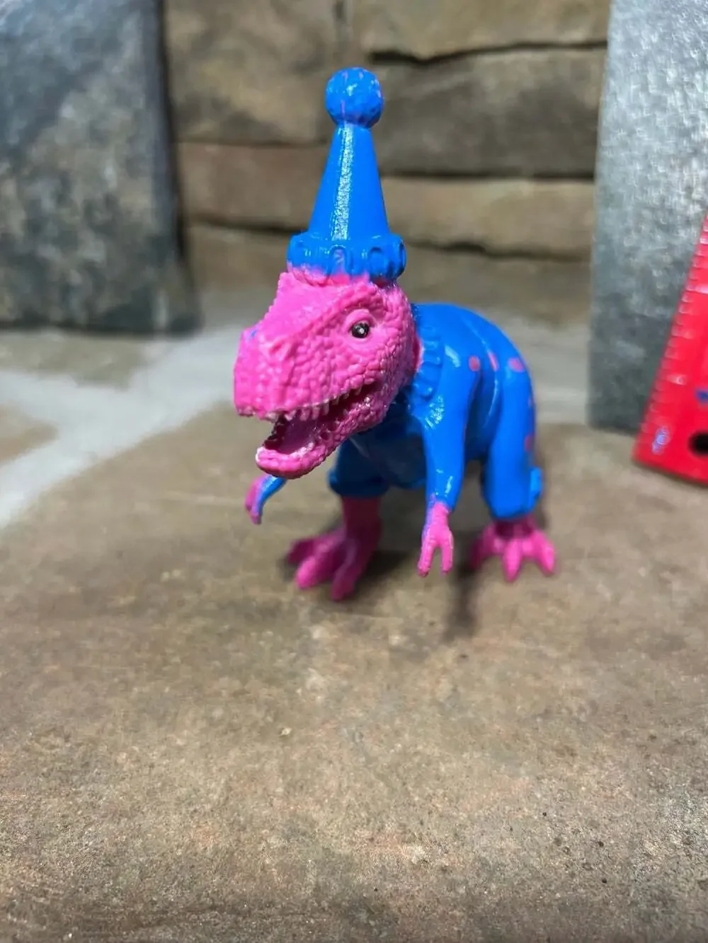 Pink and Blue Birthday T-Rex Cake Topper plastic